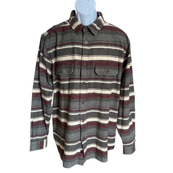 Woolly Other - Woolly Dry Goods Charcoal & Burgundy Striped Flannel Shirt, Large Cabincore